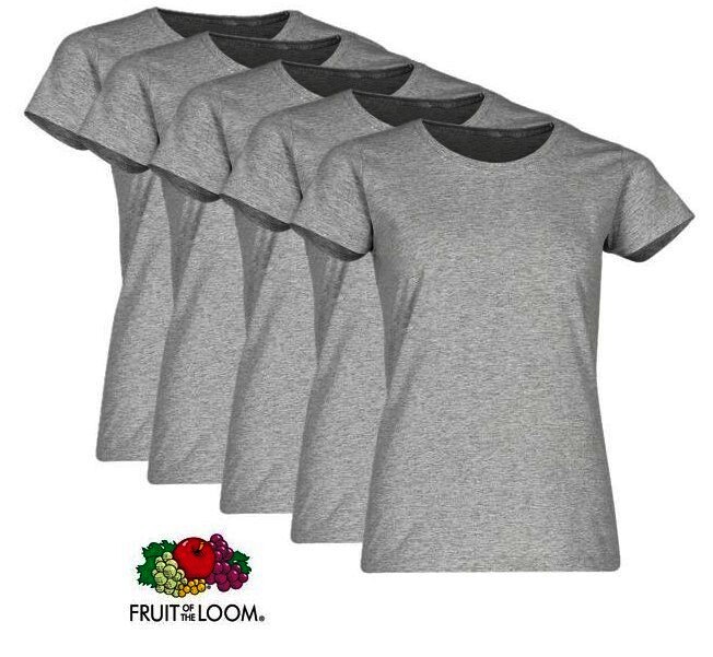 FRUIT OF THE LOOM  Valueweight Damen-T-Shirt, 5er.Pack, grau melliert, Gr.XXL