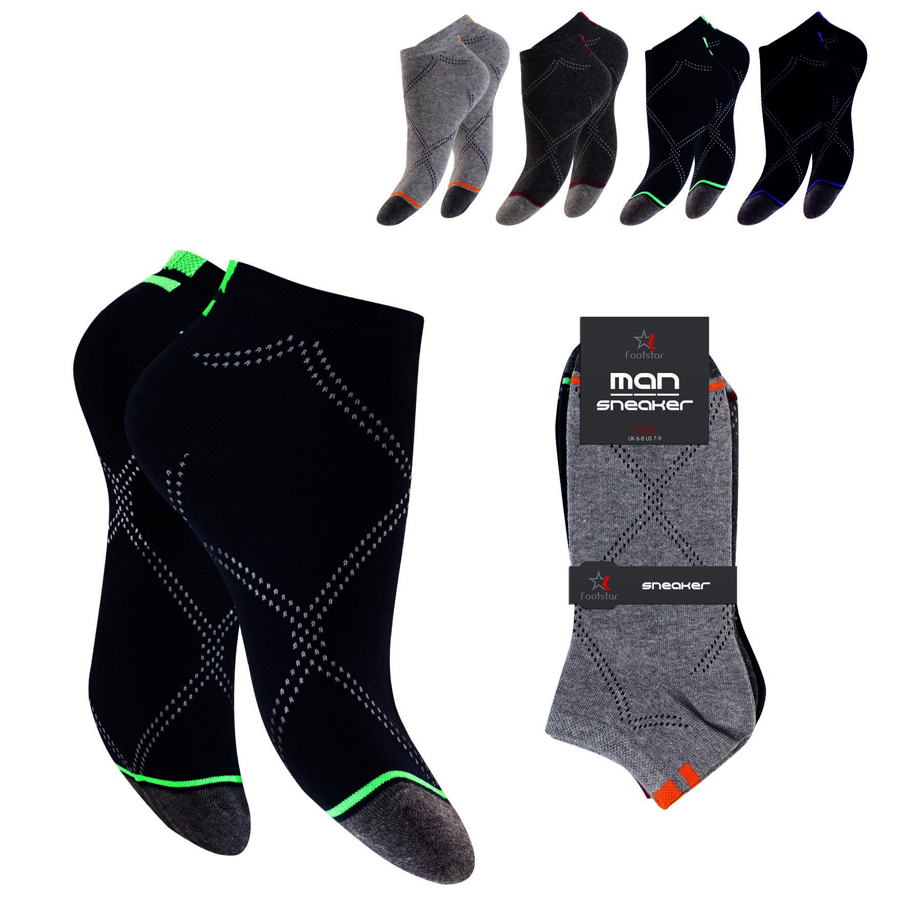 Herren Sneaker-Socken 73990 , Gr. 43/46, farbig gem., 2 x 4er-Pack