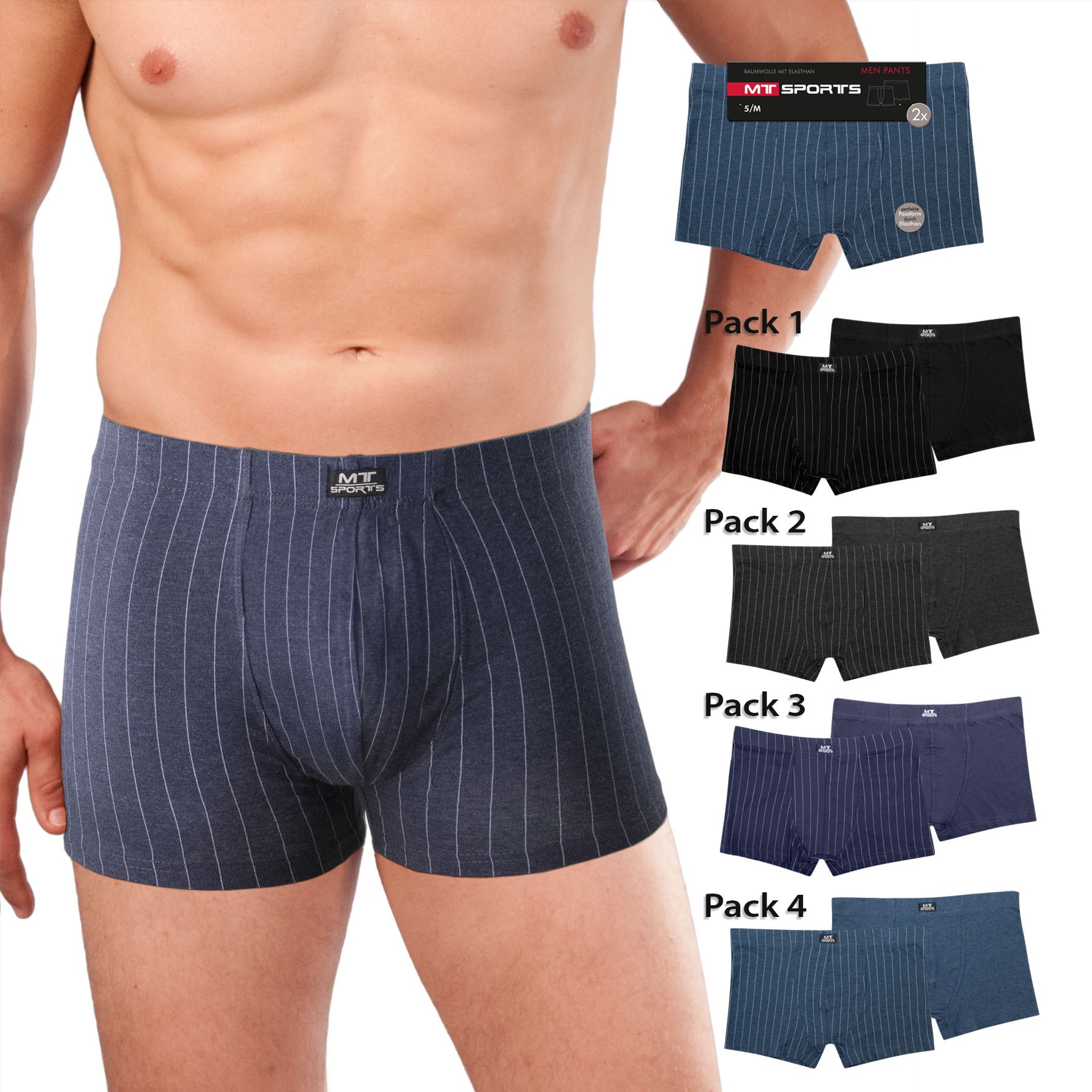 Herren Pants 22853, versch. Farben uni/längsgestreift, 2er-Pack, Gr.8