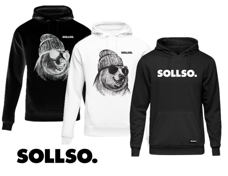 Hoodie „Winterbear“ by SOLLSO.,Melange White, Gr.L