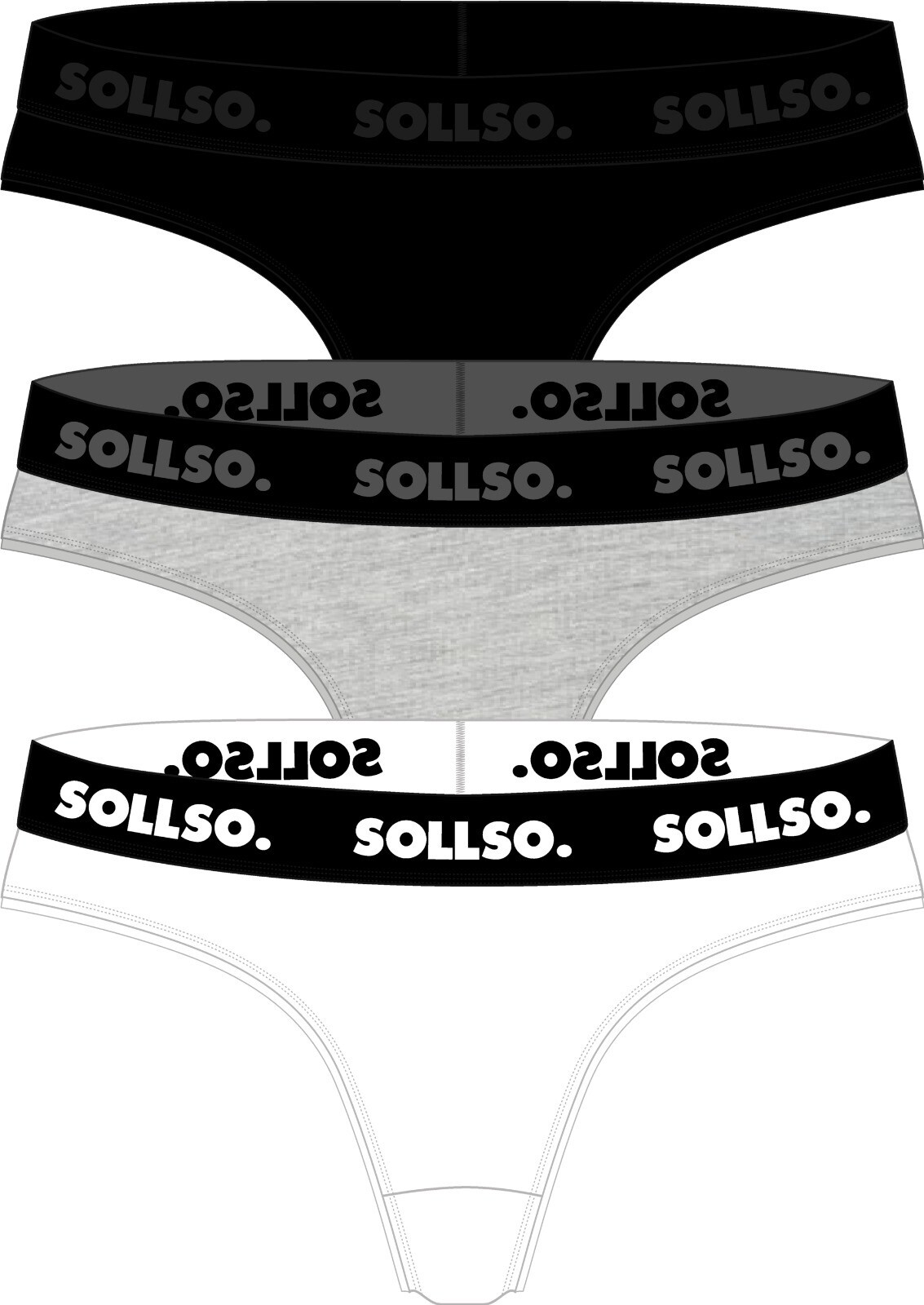 Damen Tanga, Bambusviskose, 3er-Pack, Schwarz/Weiß/Grau, Gr.M