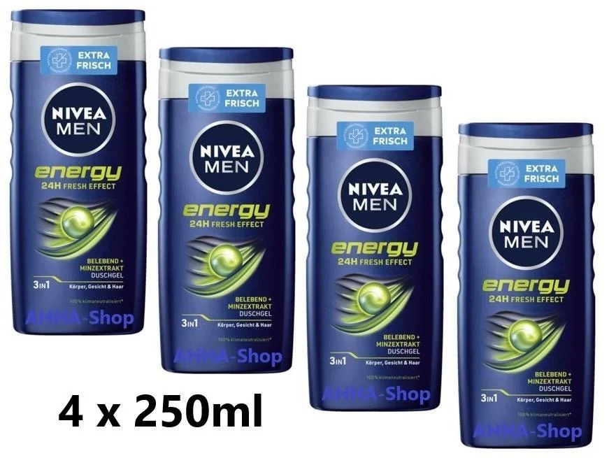 NIVEA Men 3 in 1 Duschgel „ENERGY“, 4 x 250 ml