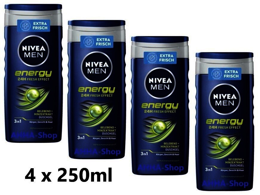 NIVEA Men 3 in 1 Duschgel „ENERGY“, 4 x 250 ml