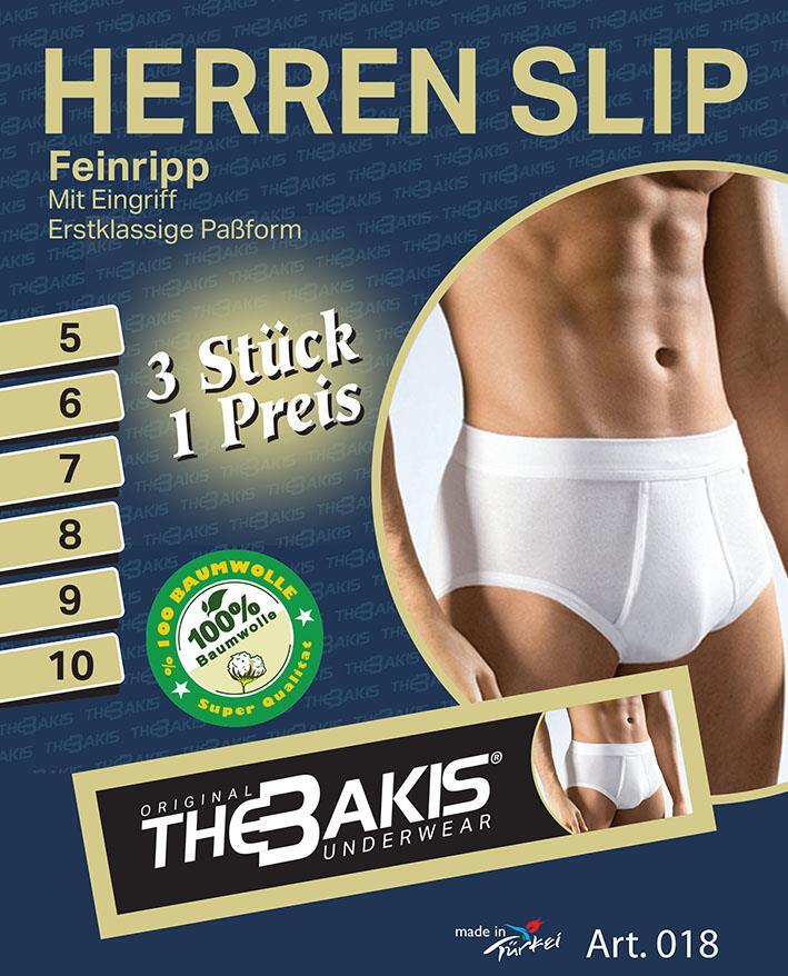 Herren Slip mit Eingriff 3er Pack Feinripp Farbe: weiß Größe 10