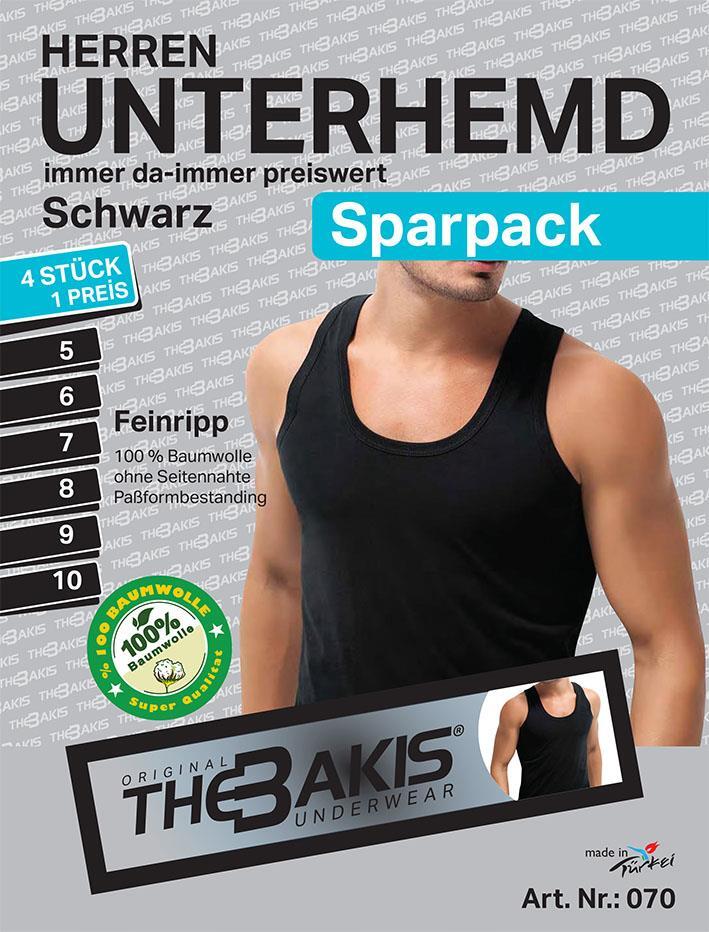 Herren Unterhemd 3 x 4er Pack Feinripp Farbe: Schwarz, Größe 10