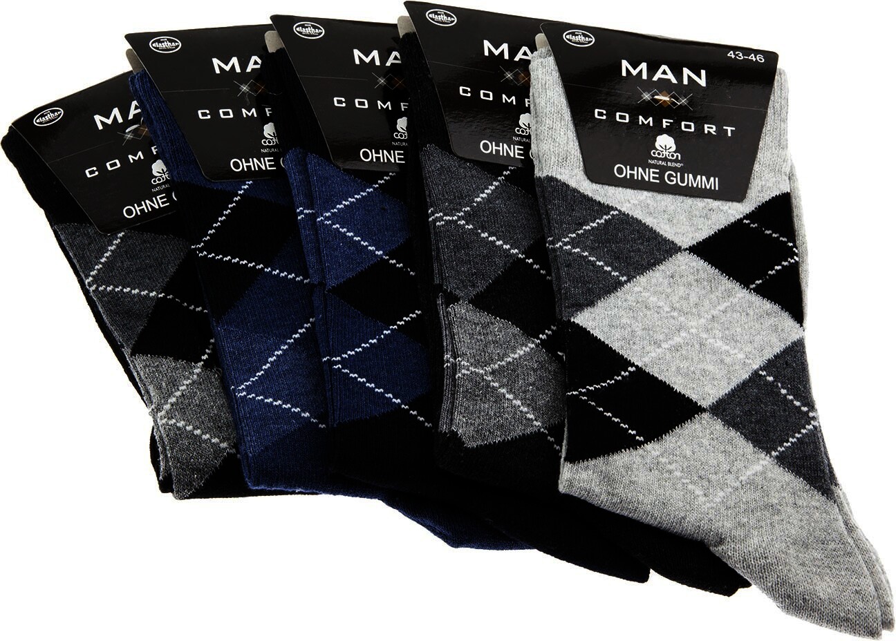 Herren Socken ohne Gummizug "Karomuster", mehrfarbig, Art. 1559, Gr.39-42, 10er-Pack