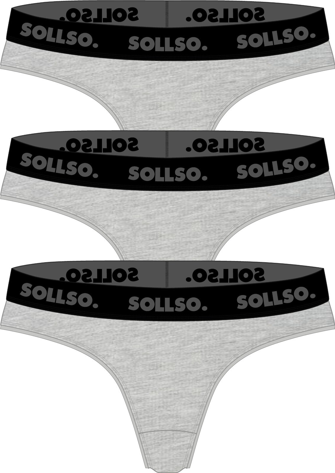 Damen Tanga, Bambusviskose, 3er-Pack, Grau/Schwarz, Gr.M