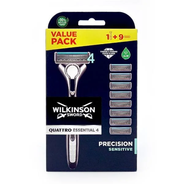 Wilkinson Quattro Essential 4 Precision Sensitive Rasierer + 9 Ersatzklingen
