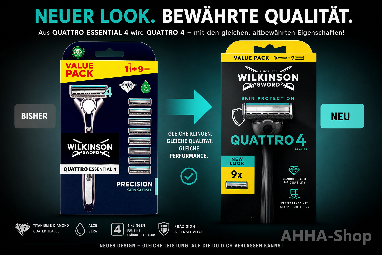 Wilkinson Quattro 4 Precision Rasierer + 9 Ersatzklingen