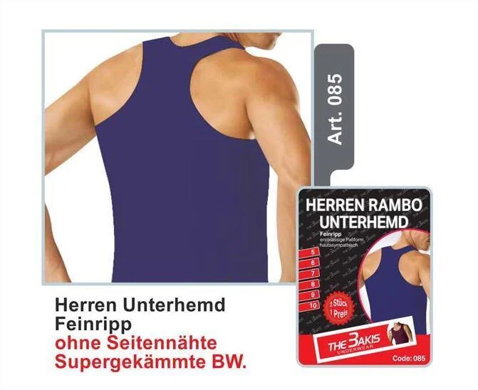 Herren Unterhemd 2er Pack Feinripp Farbe: Blau, Größe 10