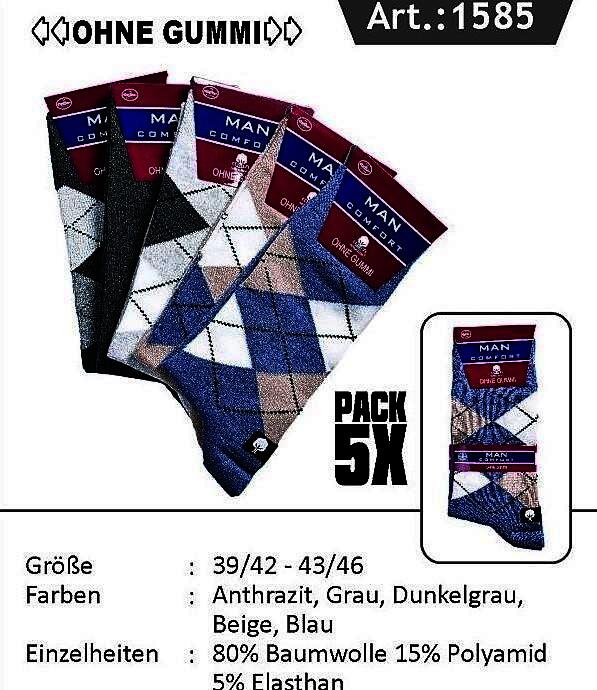 Herren Socken ohne Gummizug "Karomuster", mehrfarbig, Art. 1585, 1 Pack