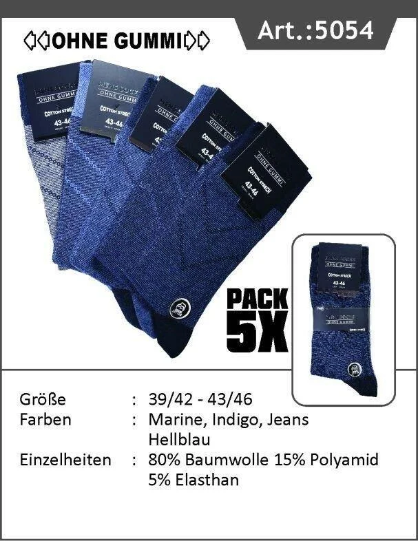 Herren Socken ohne Gummizug "Blautöne", mehrfarbig, Art. 5054, Gr.39-42, 10er-Pack