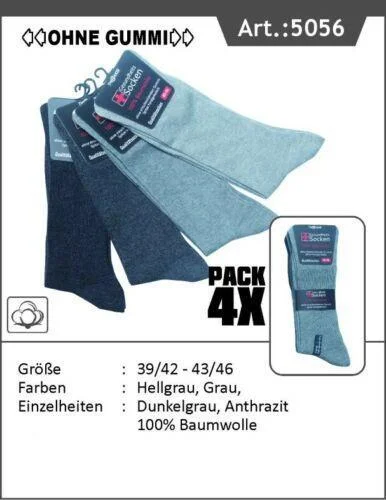 Gesundheitssocken ohne Gummizug, weiter Bund, Gr.39-42, Farbe Grau,12 Paar