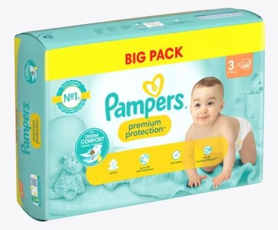 Pampers Premium Protection Midi Windeln, 6-10 kg, Gr. 3, 3 x 68 Stück