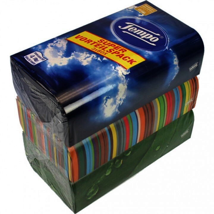 Tempo Taschentuch Original Trio-Box 3x80 Tücher, Grpßpackung, 700 g