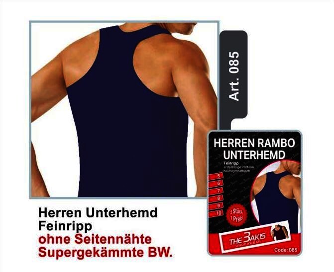 Herren Unterhemd 2er Pack Feinripp Farbe: Blau, Größe 10