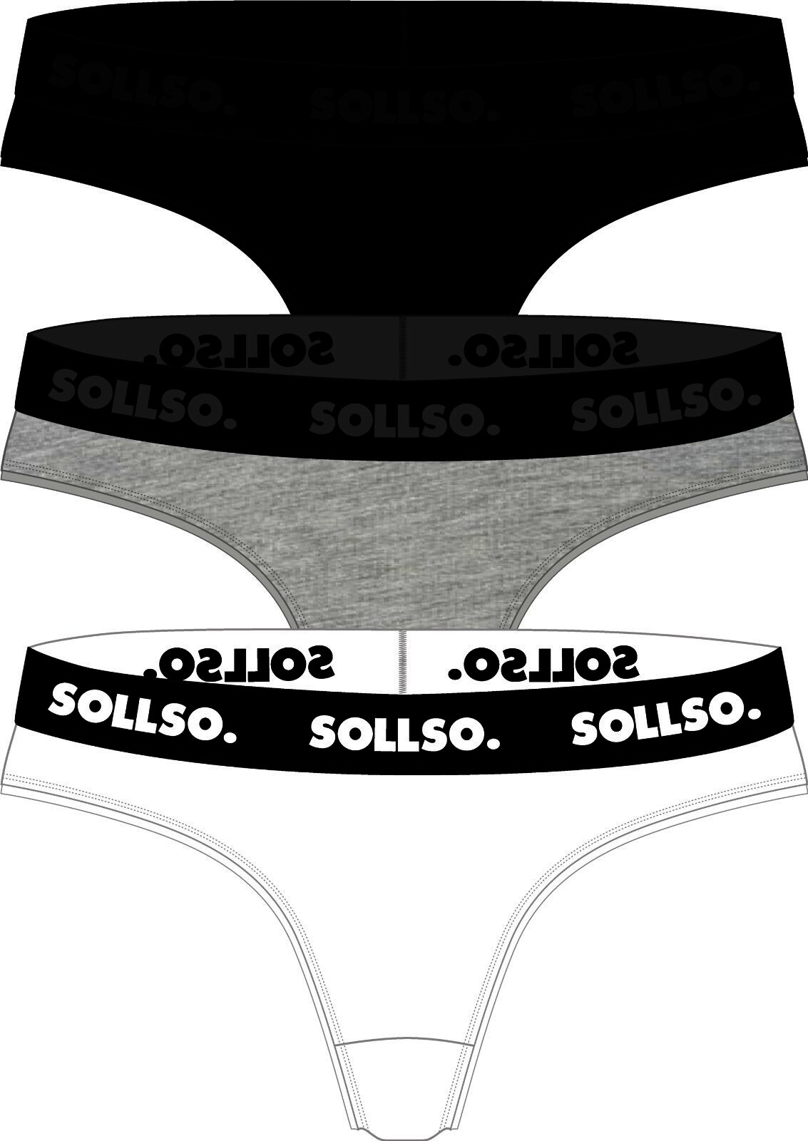 Damen Tanga, Bambusviskose, 3er-Pack, Schwarz/Weiß/Grau, Gr.S
