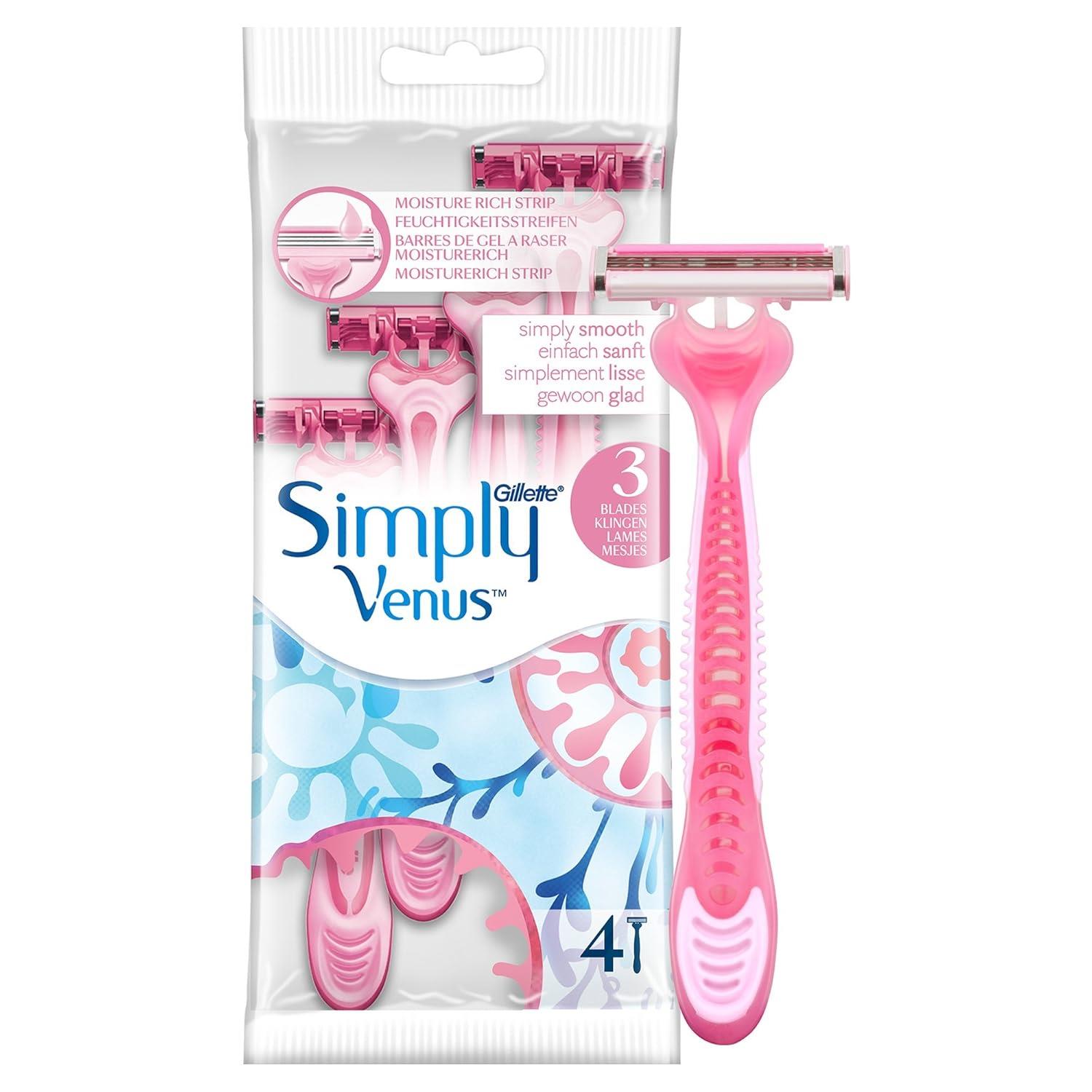 Gillette Simply-Venus Rasierer für Damen, 3-fach Klinge,4er-Pack