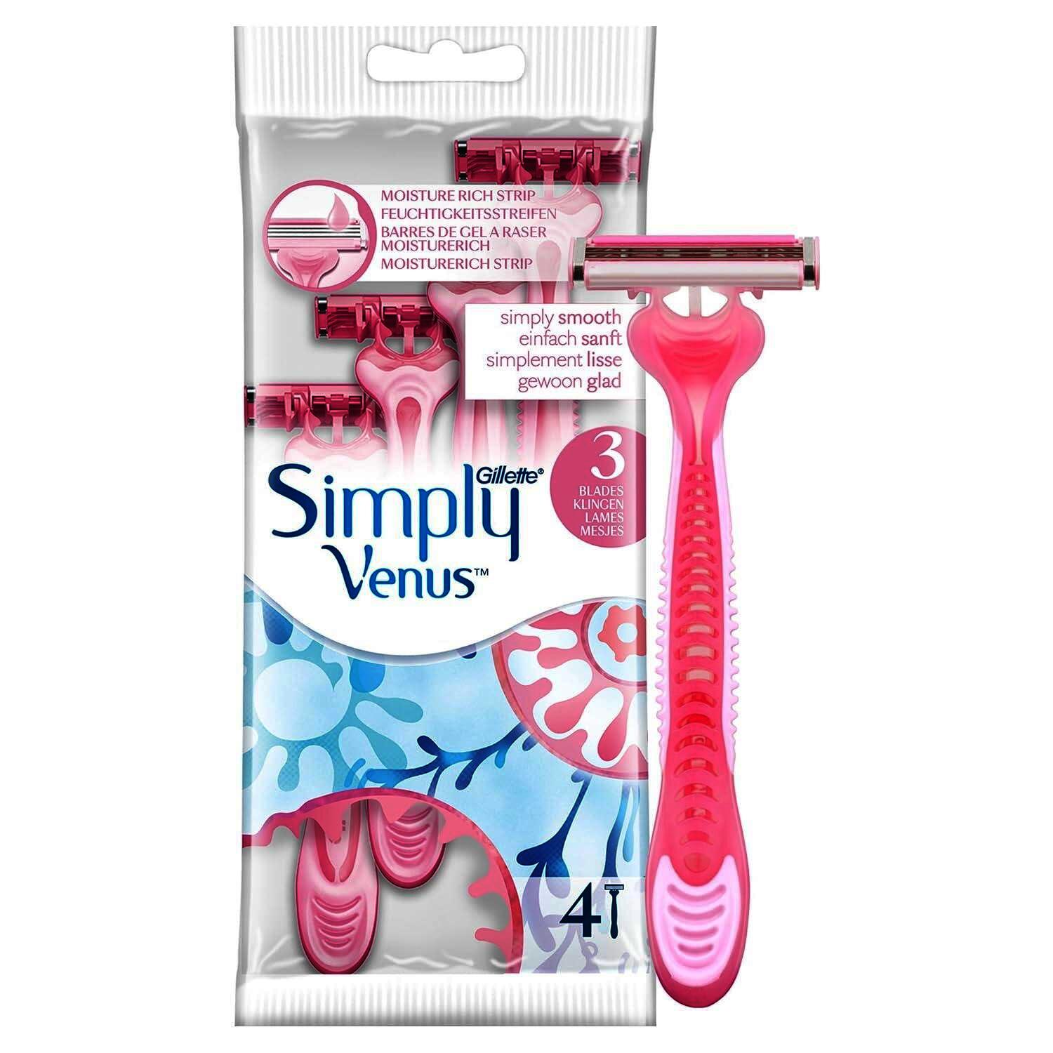 Gillette Simply-Venus Rasierer für Damen, 3-fach Klinge,4er-Pack