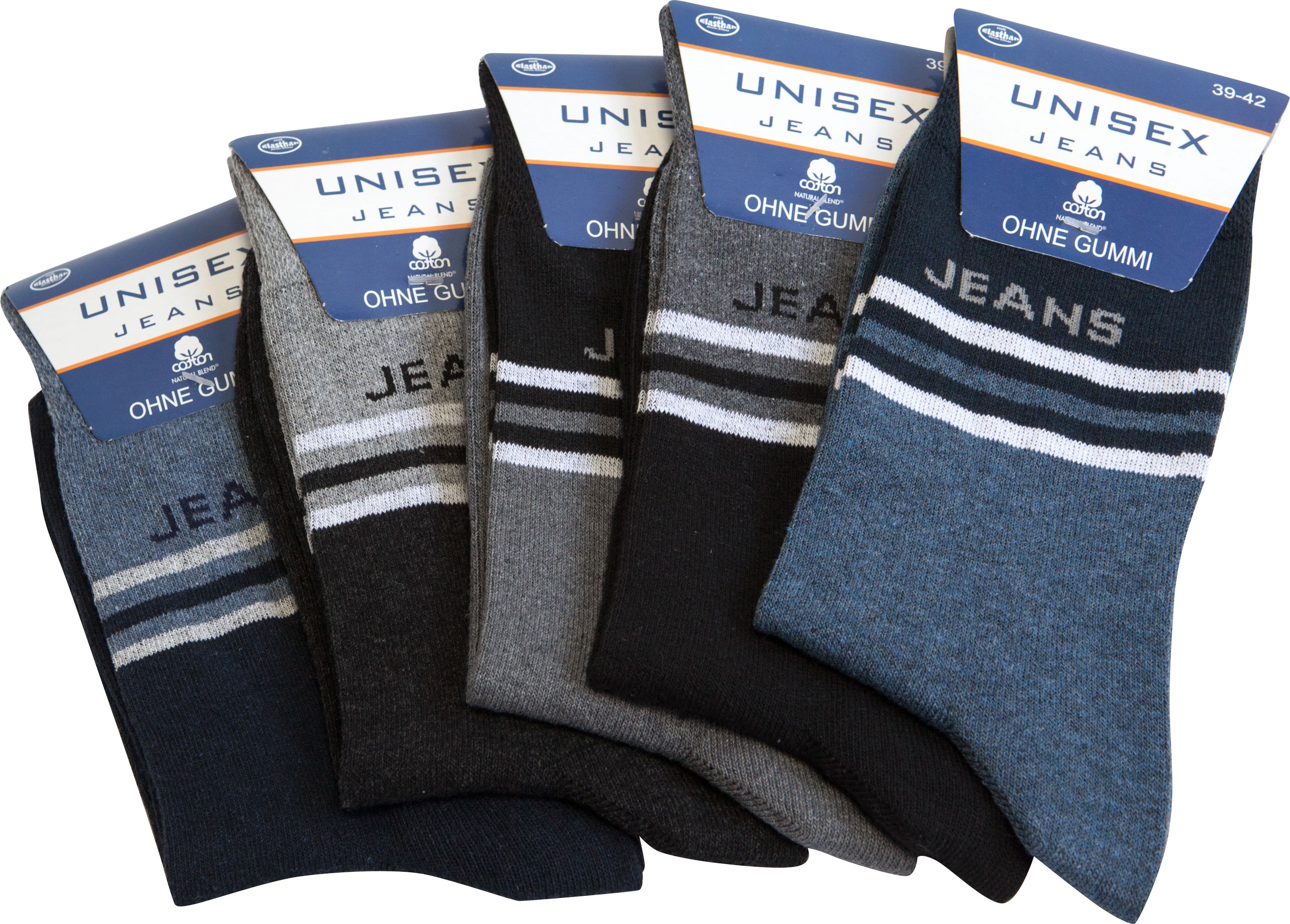 Herren Socken ohne Gummizug "Jeans", mehrfarbig, Art. 1589, Gr.43-46, 20er-Pack