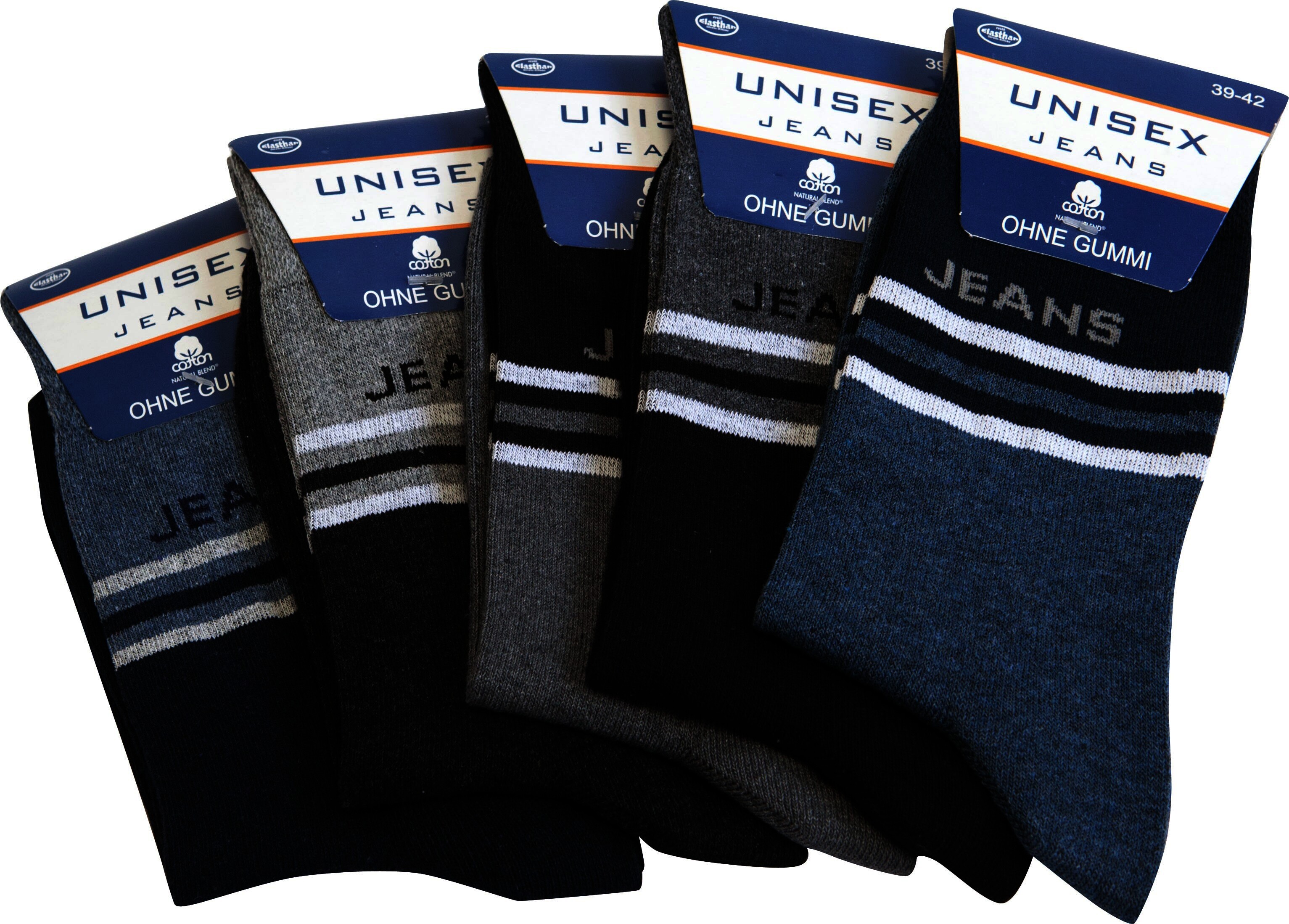 Herren Socken ohne Gummizug "Jeans", mehrfarbig, Art. 1589, Gr.39-42, 10er-Pack