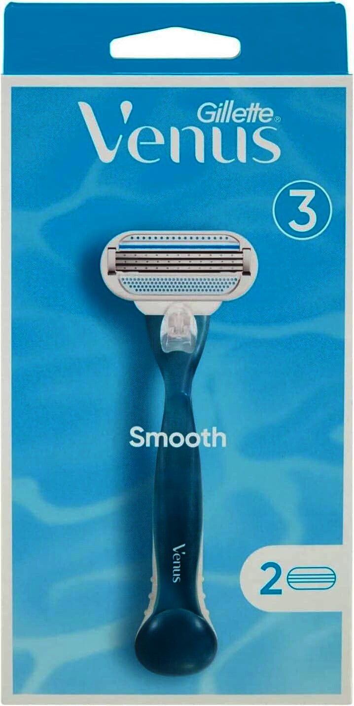 Gillette-Venus Smooth Rasierer für Damen, 3-fach Klinge, mit 2 Klingen