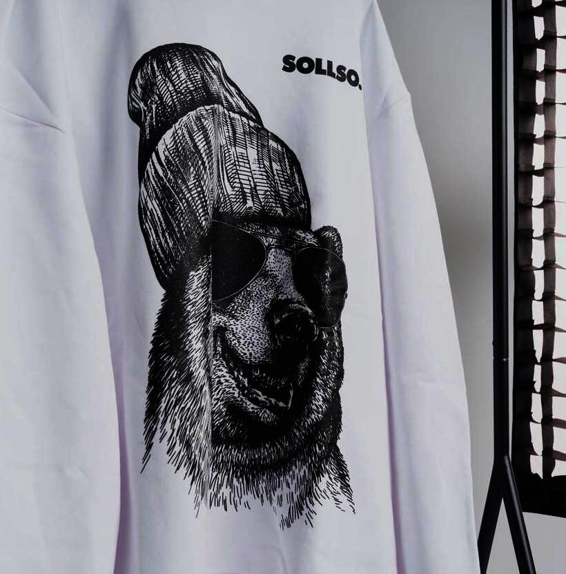 SOLLSO. Hoodie „Winterbear“, Farbe Melange White, Größe 3XL