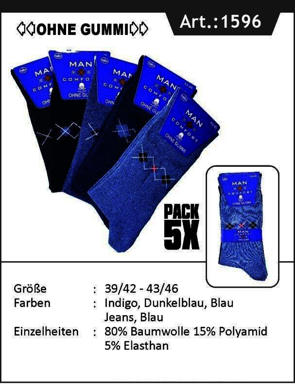 Herren Socken ohne Gummizug "Mehrfarbig", Art. 1596, Gr.43-46, 15er-Pack