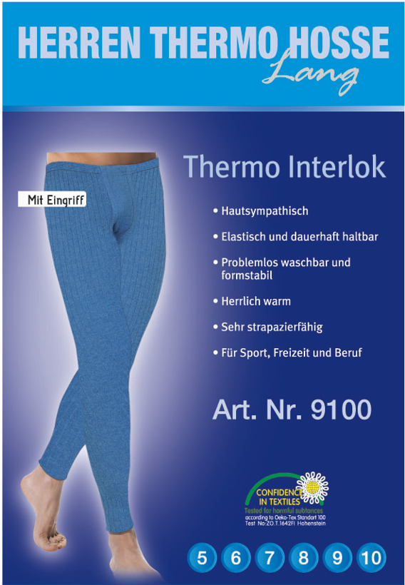 Herren Thermo Unterhose Blau Interlock, Größe 9