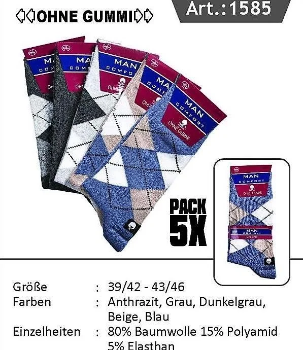Herren Socken ohne Gummizug "Karomuster", mehrfarbig, Art. 1585, 1 Pack