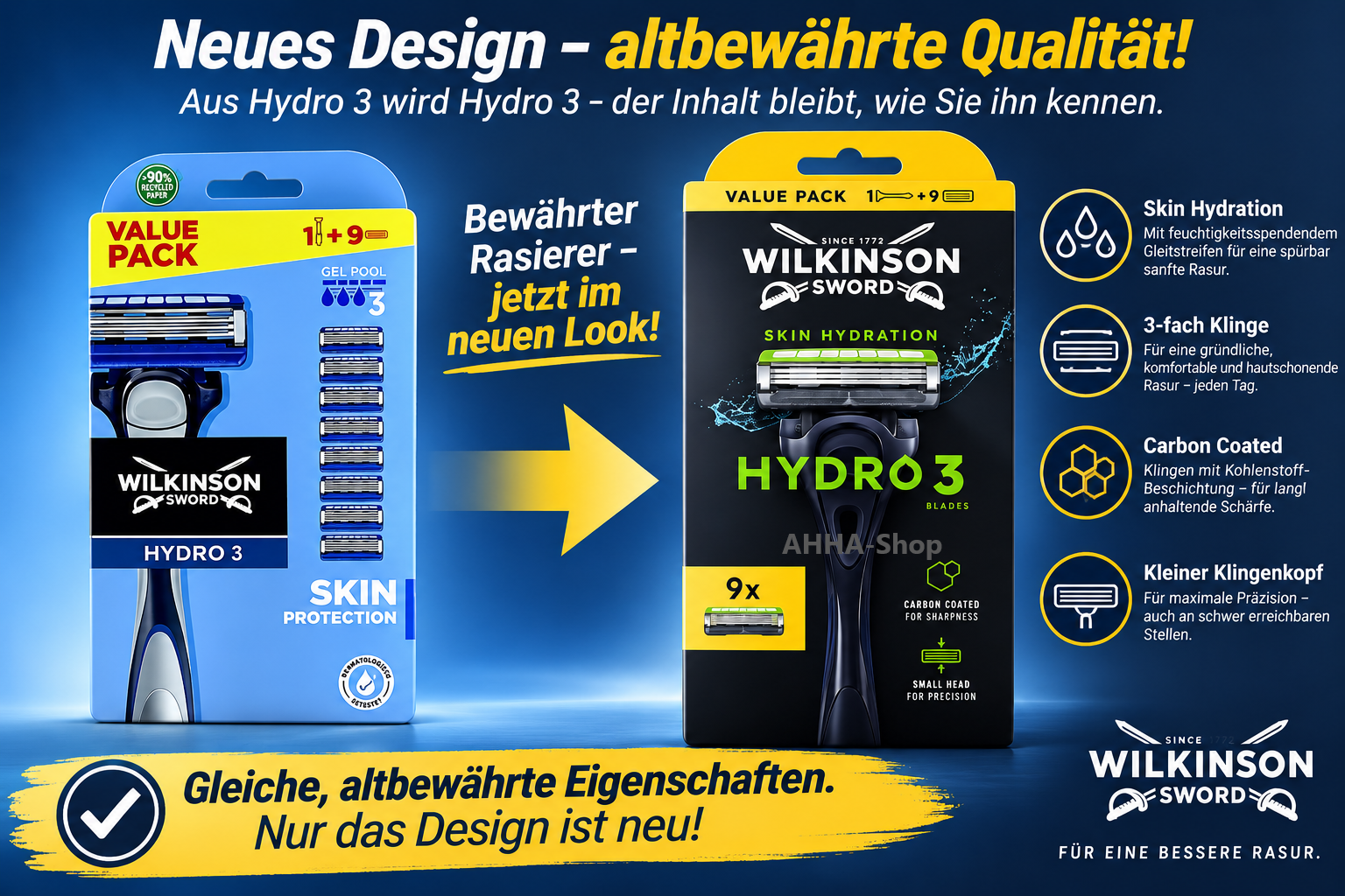 Wilkinson Hydro 3 Skin Protection Rasierer + 9 Ersatzklingen