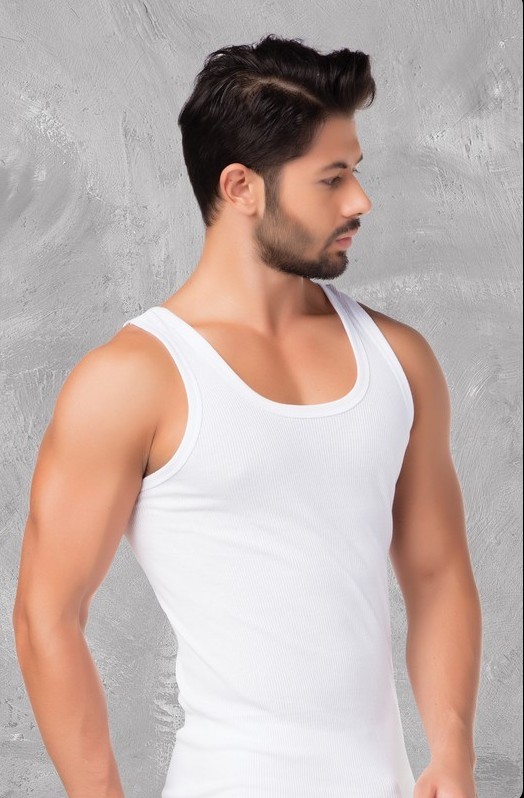 Herren Unterhemd 065, Doppelripp, weiß, 4 x 2er Pack, Gr.12