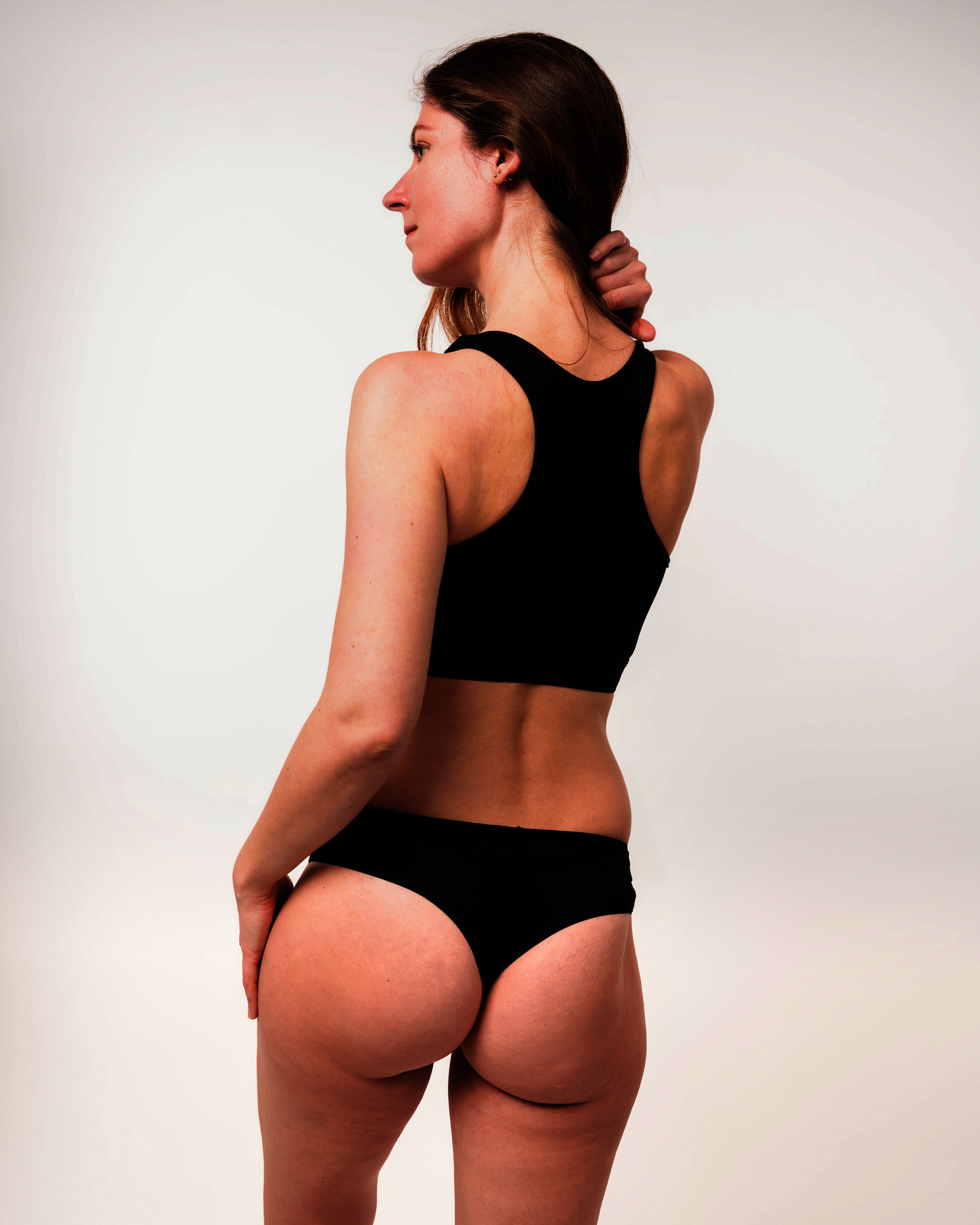 Damen Set Bustier/Tanga, Bambusviskose, Schwarz, Gr.L