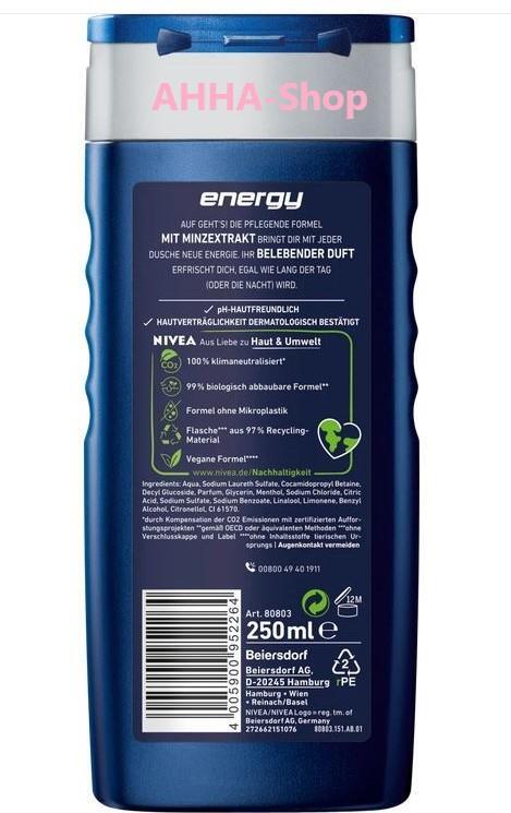 NIVEA Men 3 in 1 Duschgel „ENERGY“, 4 x 250 ml