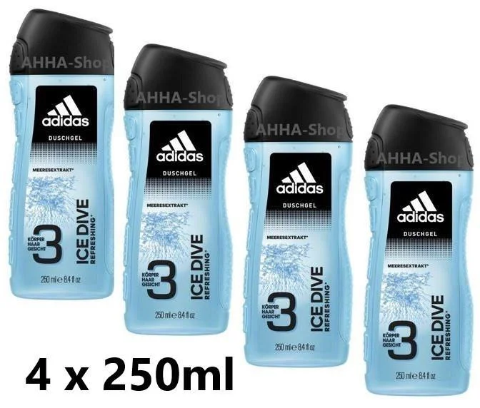 Adidas Men 3 in 1 Duschgel „Ice Dive„ 4 x  250 ml