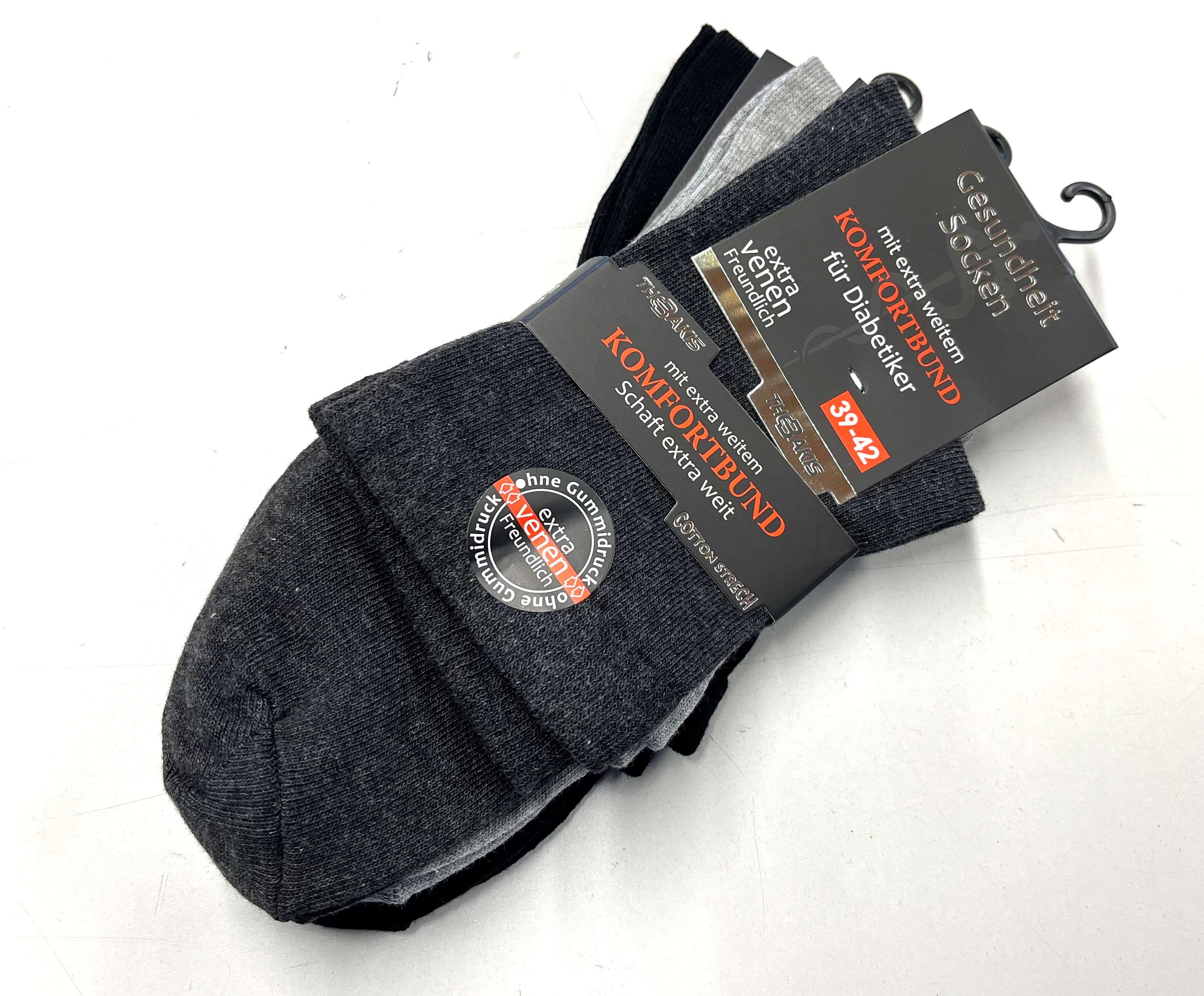 Diabetikersocken ohne Gummizug mit extra weitem Bund, Grautöne, Gr.43-46. 6er Pack Diabetikersocken ohne Gummizug mit extra weitem Bund, Grautöne, Gr.43-46. 6er Pack