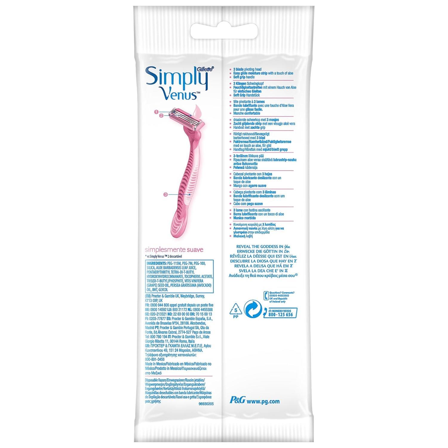 Gillette Simply-Venus Rasierer für Damen, 3-fach Klinge,4er-Pack