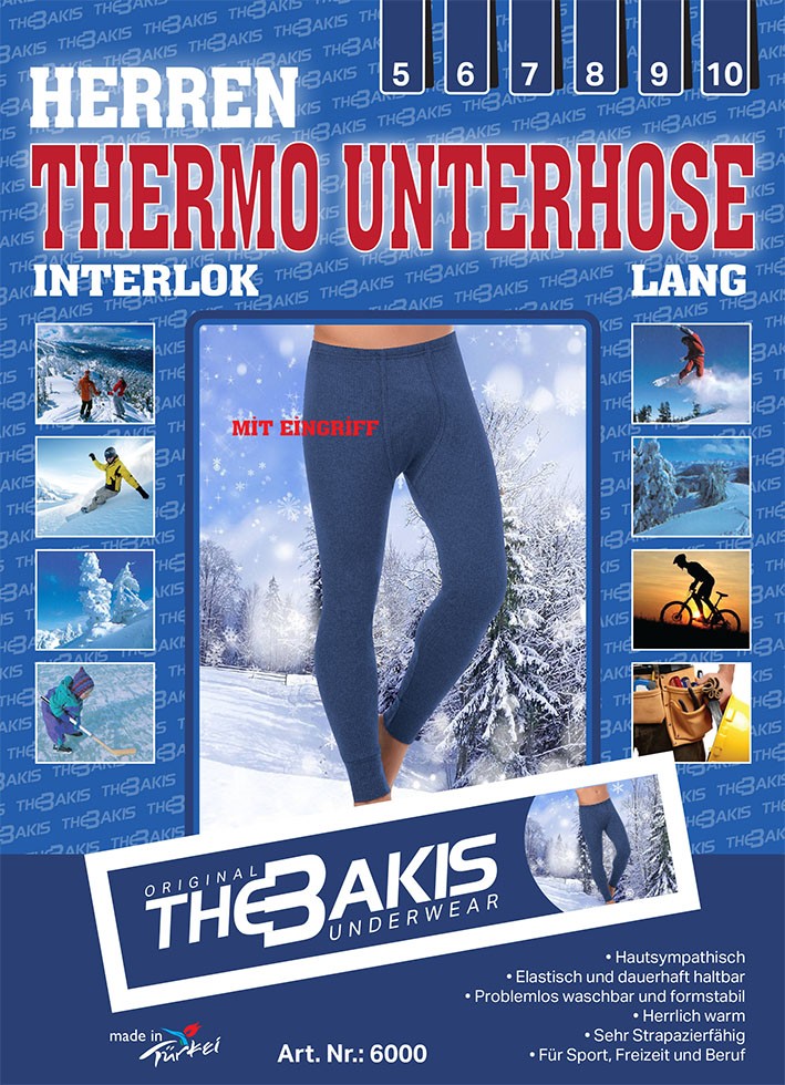 2er Pack Herren Thermo Unterhose Dunkelblau, Größe 6
