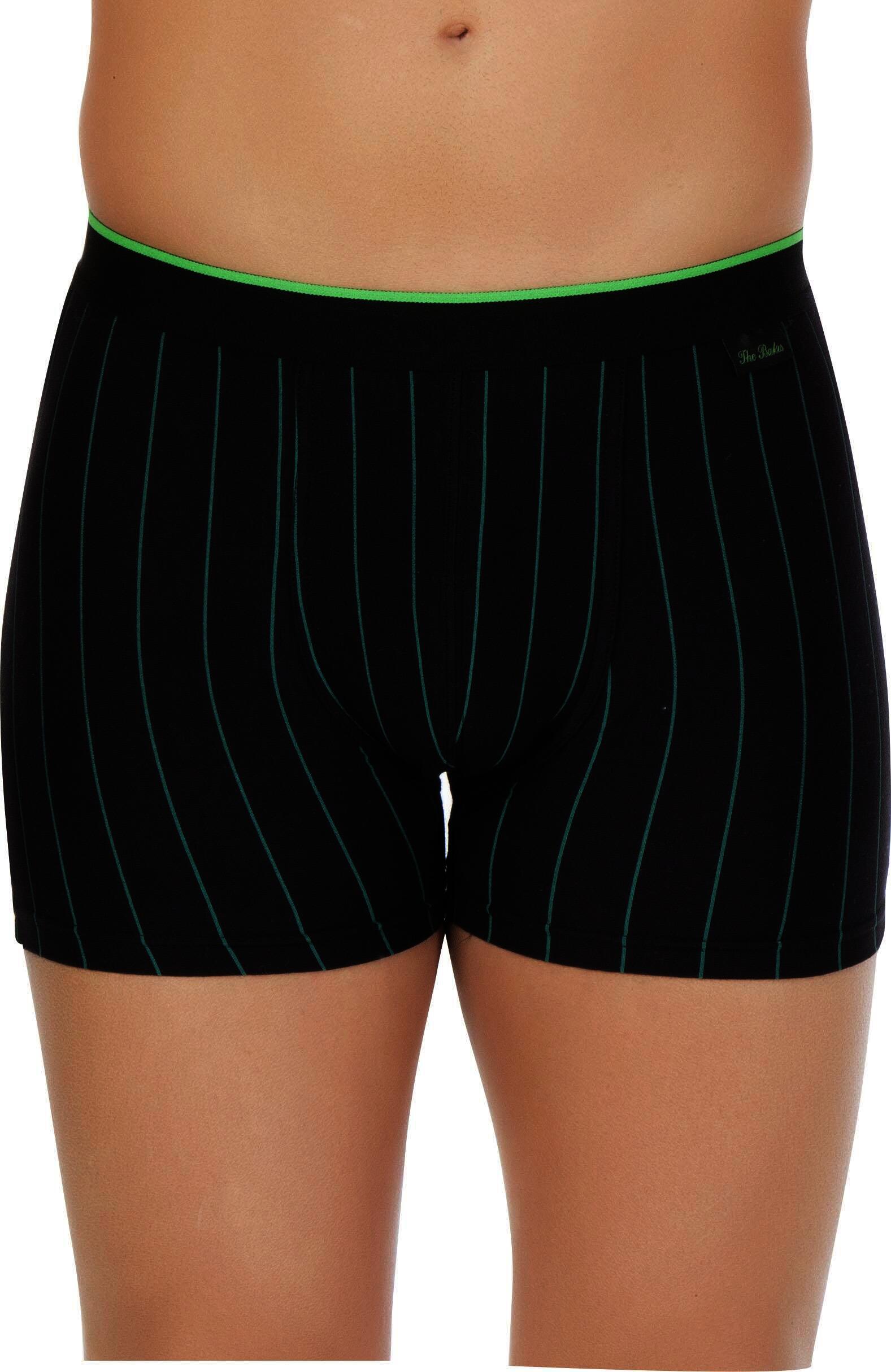 Herren Boxershort Feinripp schwarz mit farbigen Streifen, 3 Stück, Größe 5