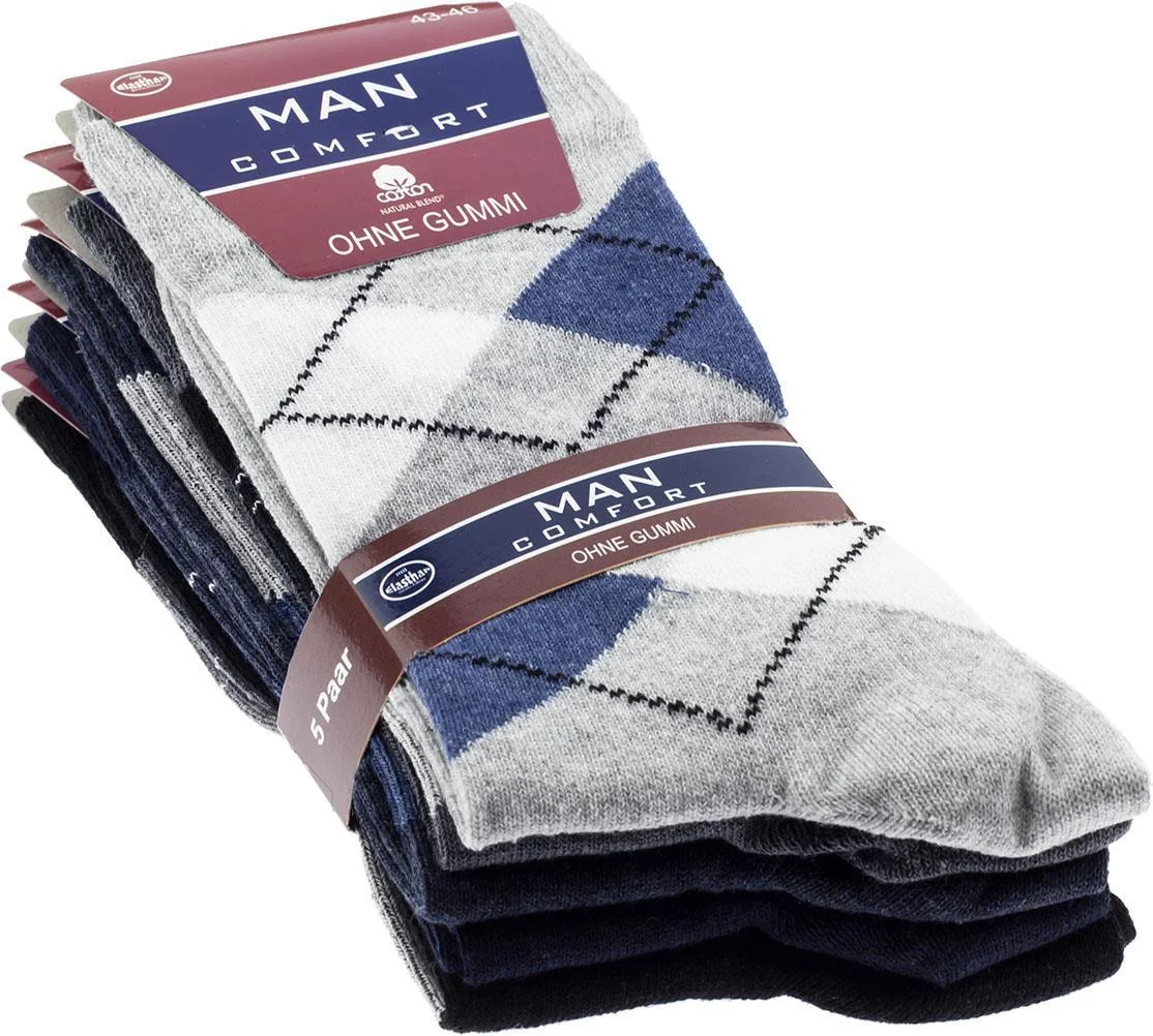 Herren Socken ohne Gummizug "Karomuster", mehrfarbig, Art. 1585, 1 Pack