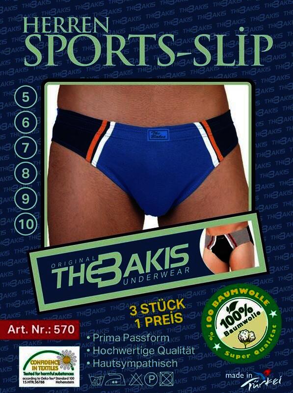 The Bakis Herren Baumwolle Sports Slips, 3er-Pack, mehrfarbig, Größe 8