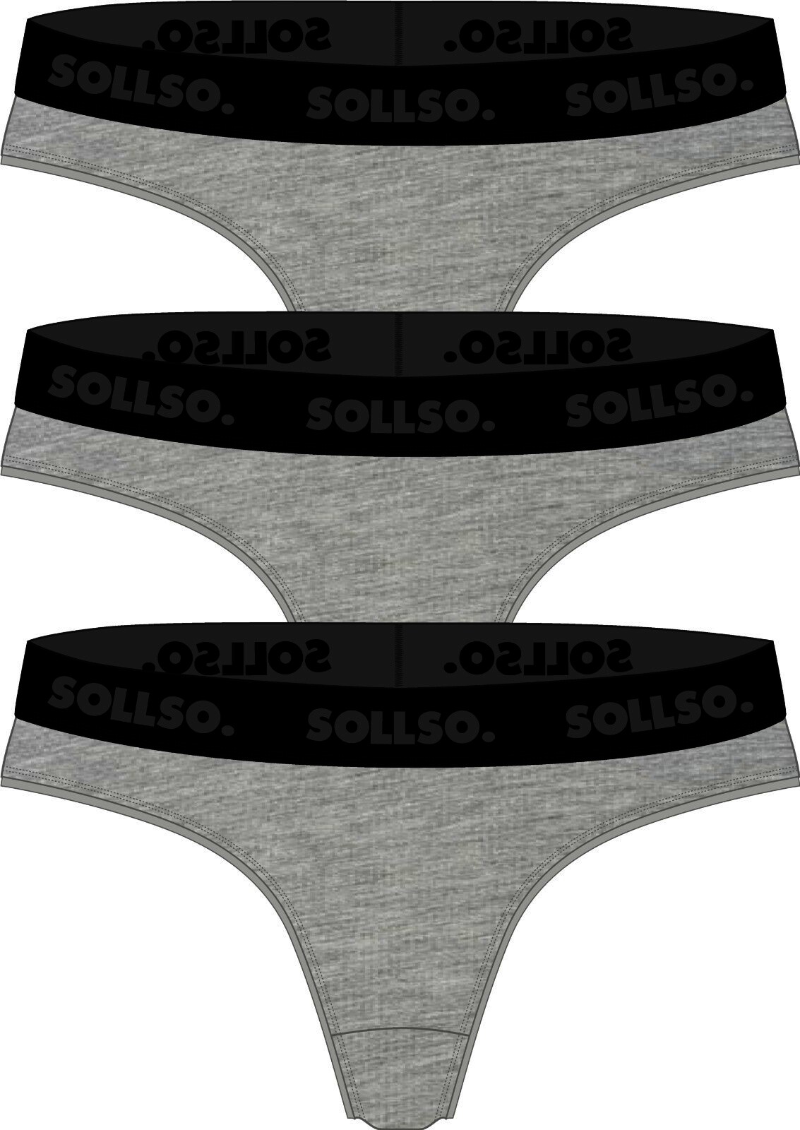 Damen Tanga, Bambusviskose, 3er-Pack, Grau/Schwarz, Gr.M