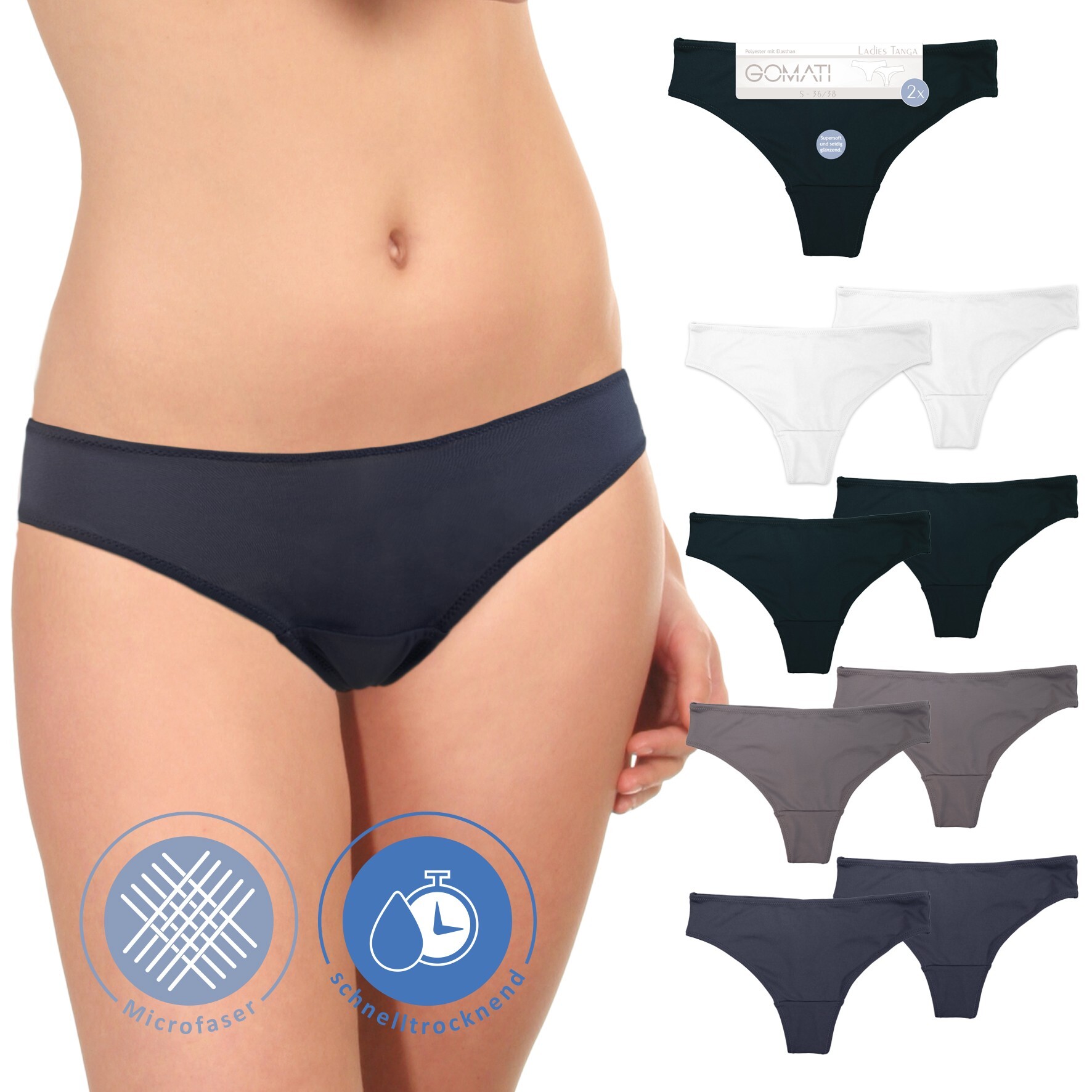 Damen String Tanga anthrazit  4er Größe 36/38