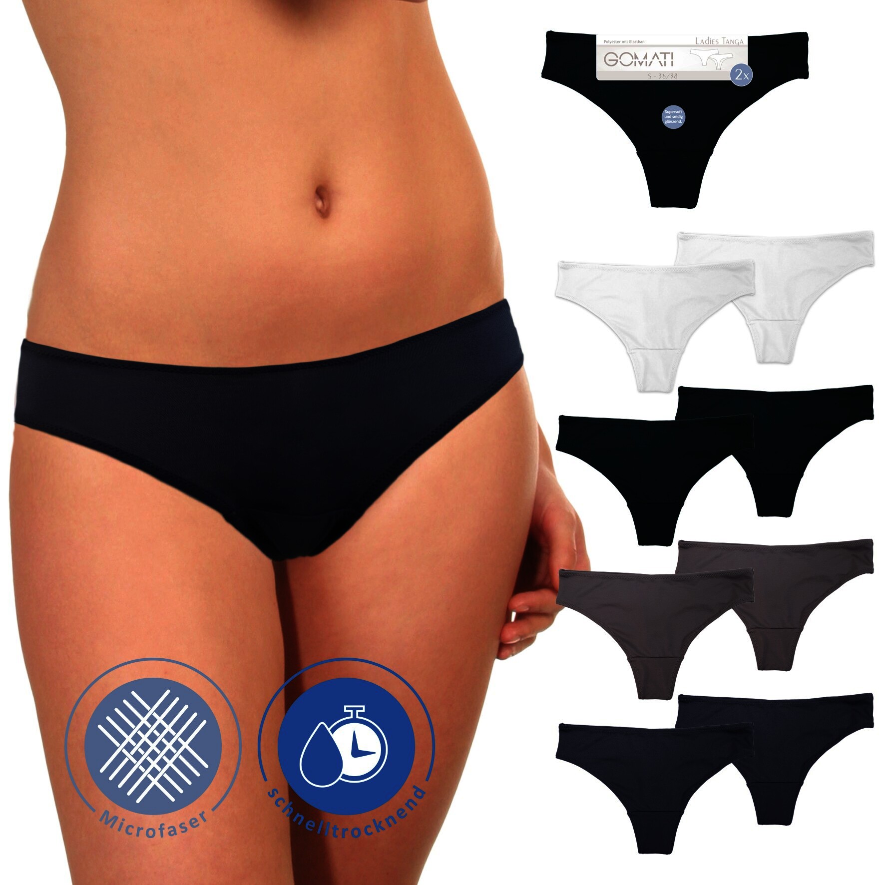 Damen String Tanga grau 4er Größe 36/38