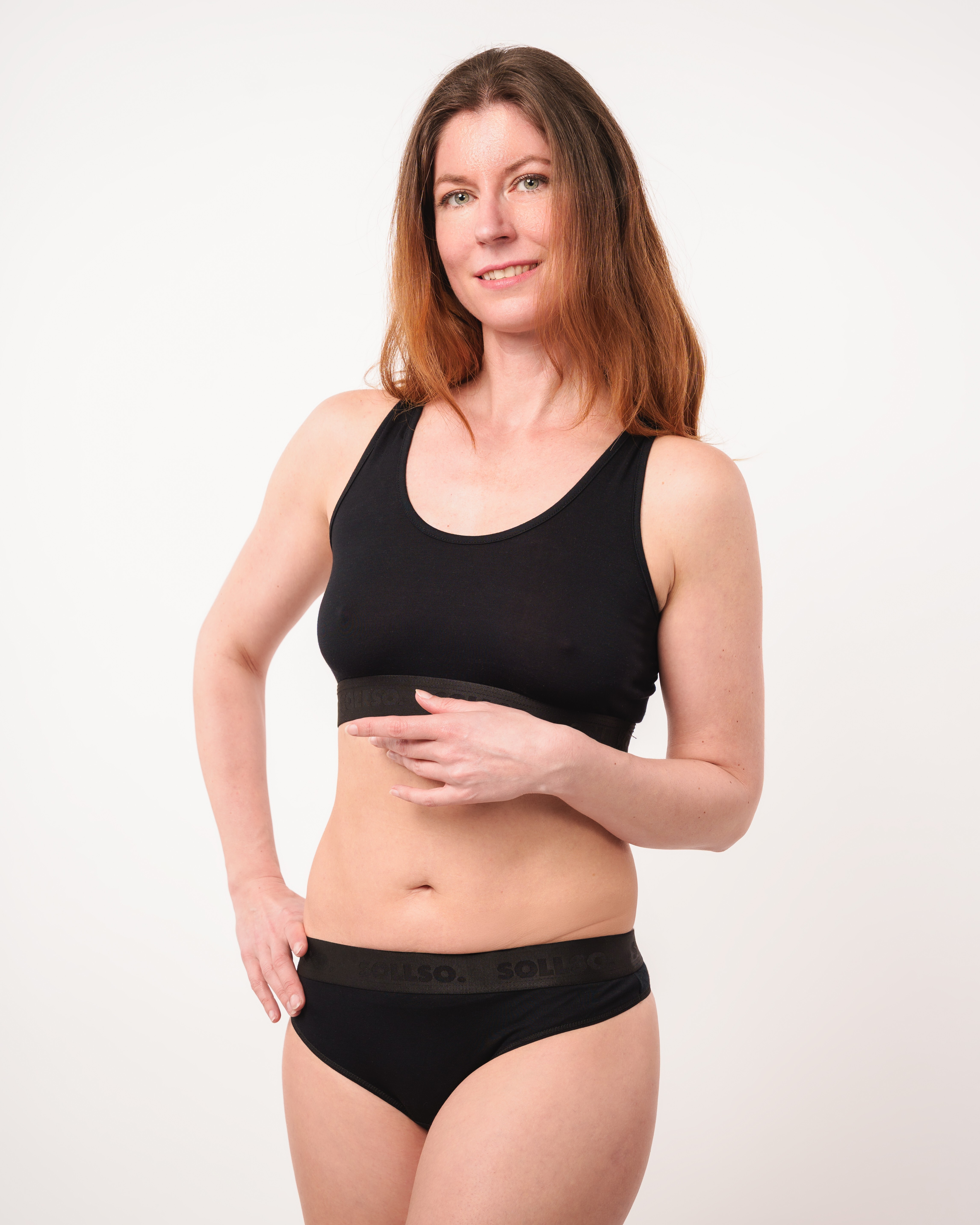 Damen Set Bustier/Tanga, Bambusviskose, Schwarz, Gr.L