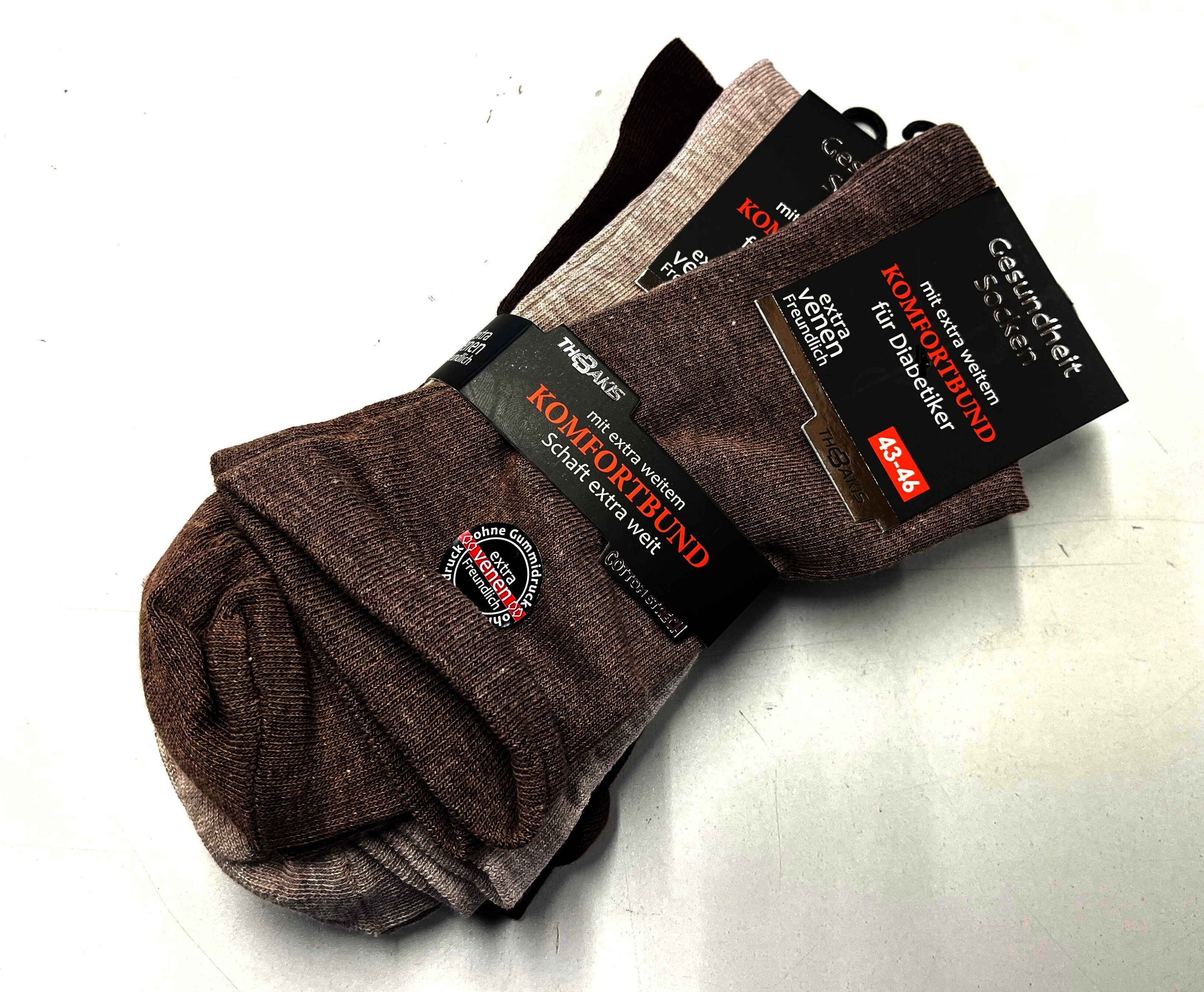 Diabetikersocken ohne Gummizug mit extra weitem Bund, Brauntöne, Gr.39-42, 6er Pack