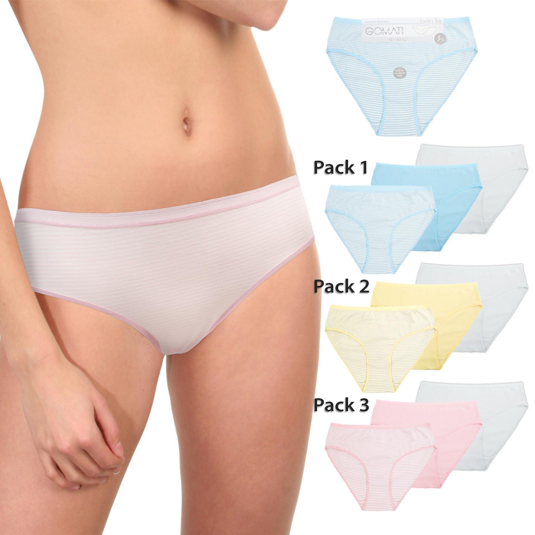 Damen Bikinislip 19115, gestreift, Pack 2,Gr.48/50, 3er-Pack