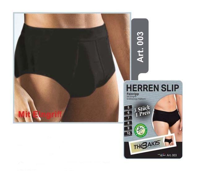 Herren Slip mit Eingriff 3er Pack Feinripp Farbe: schwarz, Größe 5