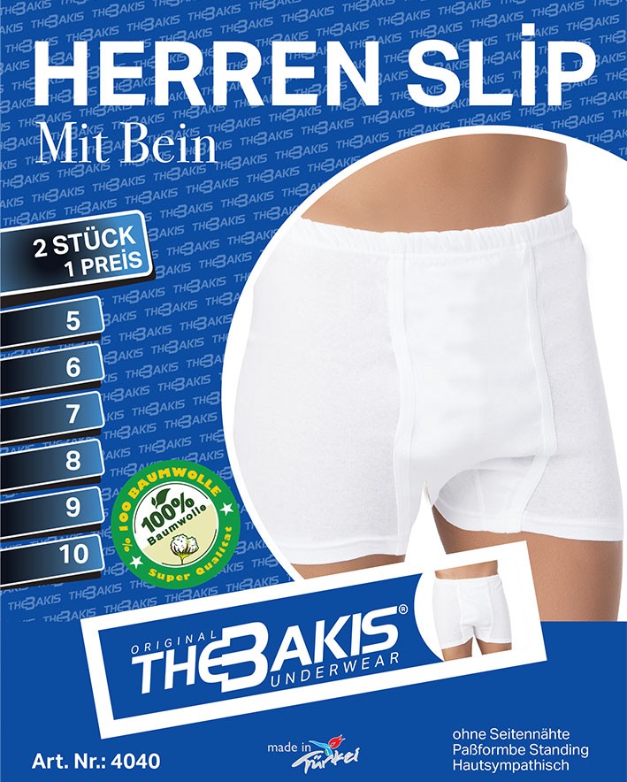 Herren Slip mit Bein 4040, Weiß, Feinripp, 2er-Pack, Gr.9