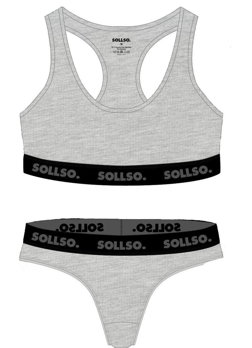 Damen Set Bustier/Tanga, Bambusviskose, Grau Melliert, Gr.S